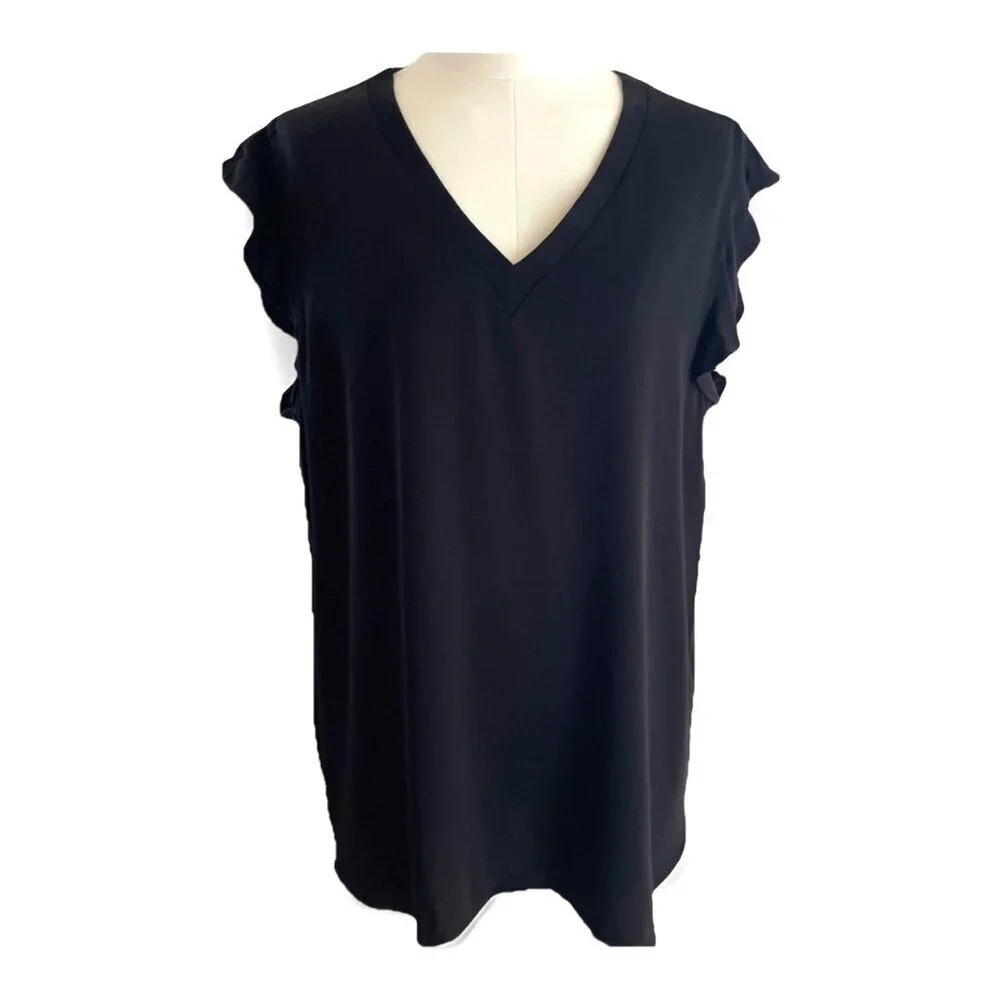 Kate Spade Live Ruffle Sleeve Top Size Large V Neck 90s Minimalist Staple